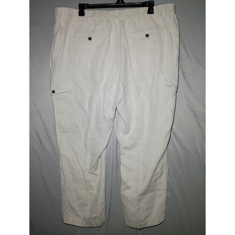 Caribbean Brand Cargo Pants Mens 36x30 Ivory 100% Linen Drawstring Beach Casual - Picture 9 of 9